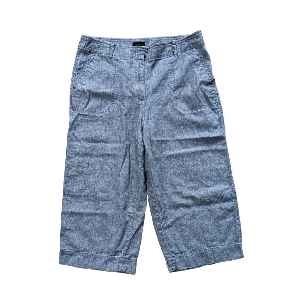 Talbots Linen Cropped Pants Womens Coastal Chambray Size 12P Light Blue